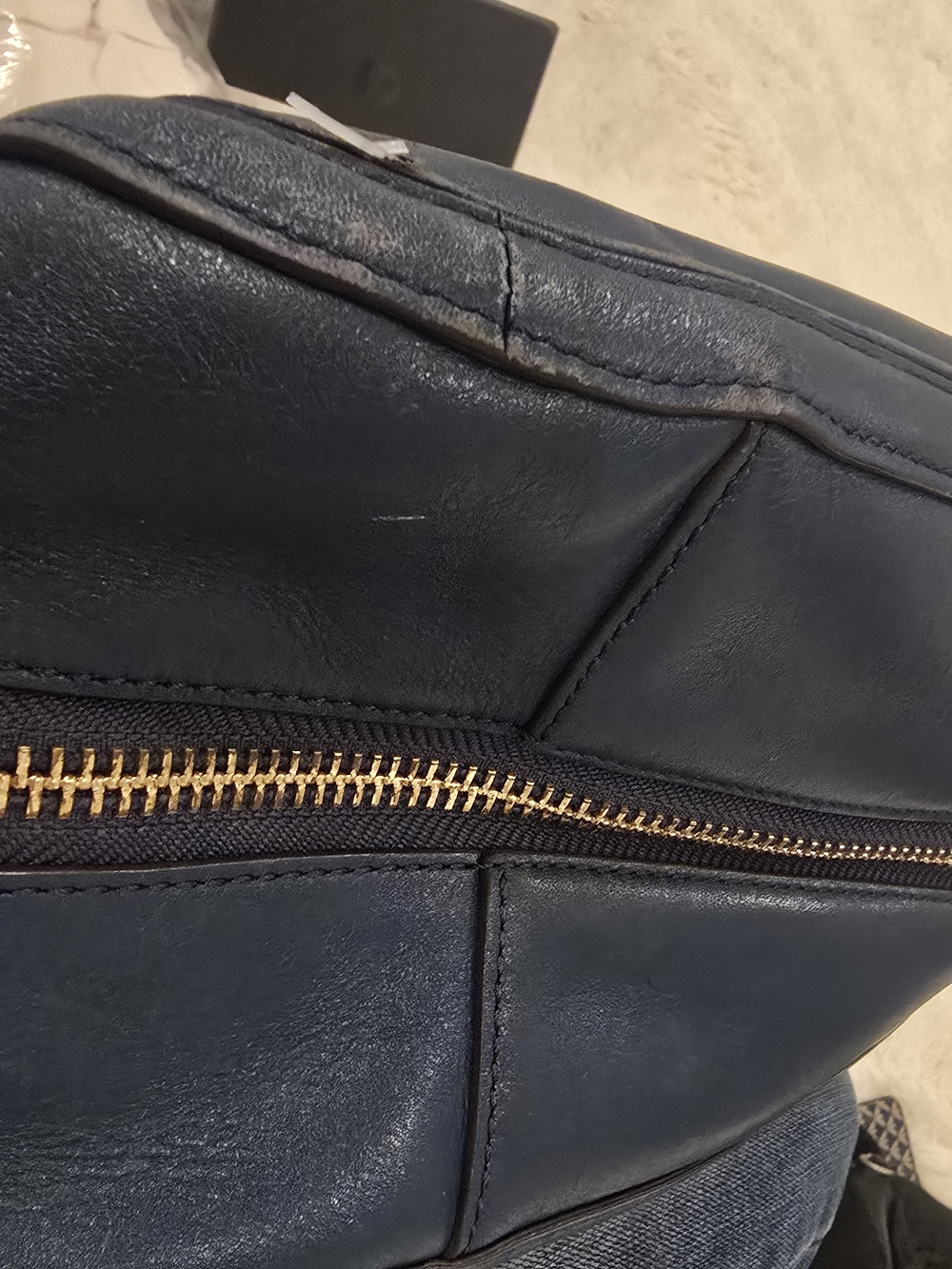Tory Burch Navy Leather Tote with Gold Logo Snap - Picture 9 of 11